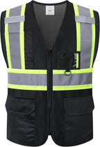 Safety Vest for Men Women,Mesh High Visibility Reflective Vest with Multiple Pockets and Zipper Front,Meets ANSI/ISEA Standards(EK1-178-Black-L)