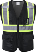 Reflective Safety Vest for Men Women with Multiple Pockets Mesh High Visibility Vest Hi Vis Construction Work Vest,Meets ANSI/ISEA Standards(EK1-178-Black-M)