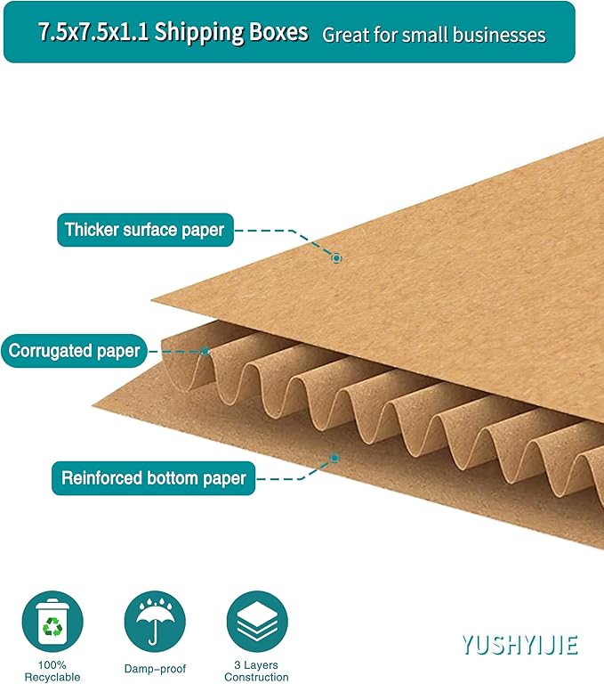 7" 45 RPM Vinyl Record Mailers 7.5"L x 7.5"W x 1.1"H Kraft Corrugated Album Mailing Boxes for Small Business Packaging Shipping Moving Storage, with Fragile Stickers, 25 Pack