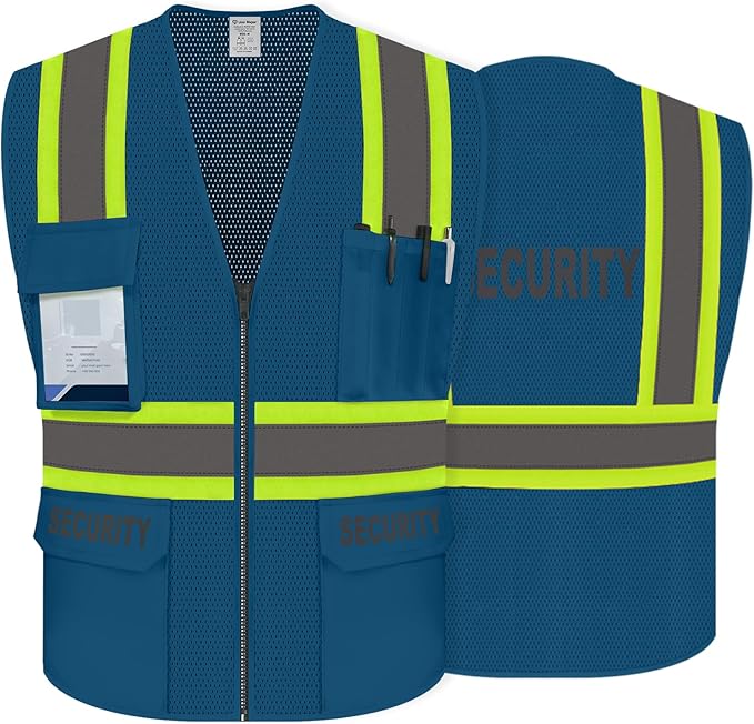 Security Vest for Men Women, Safety Vest for Men Women, Hi Vis Neon Safety Work Wear with Reflective Strip, ANSI Compliant, Blue, 4XL