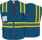 Security Vest for Security Guard, Safety Vest with Pockets, High Visibility Work Vest with Reflective Strips, Mesh Design, ANSI Compliant, Blue, L