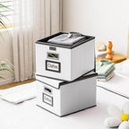 Huolewa Portable Leather File Organizer Boxes with Lids, Office Document Boxes Organizer, Filing Boxes, Decorative Small File Boxes for Hanging Files, File Cabinet for Office/Home - 4 Pack