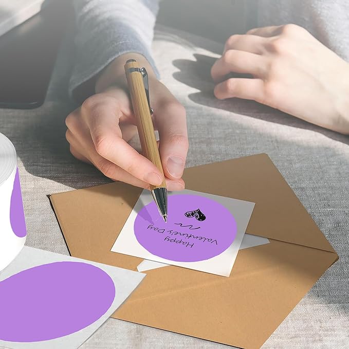 4 Inch Large Purple Circle Thermal Labels, 300 Labels/Roll,Self-Adhesive Round Inventory Stickers, Multi-Purpose Round Roll Thermal Printing Stickers for Business and Domestic Use