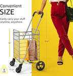 Shopping Cart w/Waterproof Basket Liner & 360° Swivel Wheels | Foldable Collapsible & Lightweight | Perfect for Groceries Laundry Utility Cart - Silver