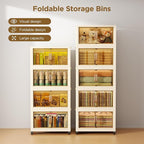 102QT Plastic 4 Tier Storage Bins with Lids,Folding Storage Box with Doors and Wheels Stackable Storage Bins,Closet Organizers and Storage for Living Room,Office,Dorm