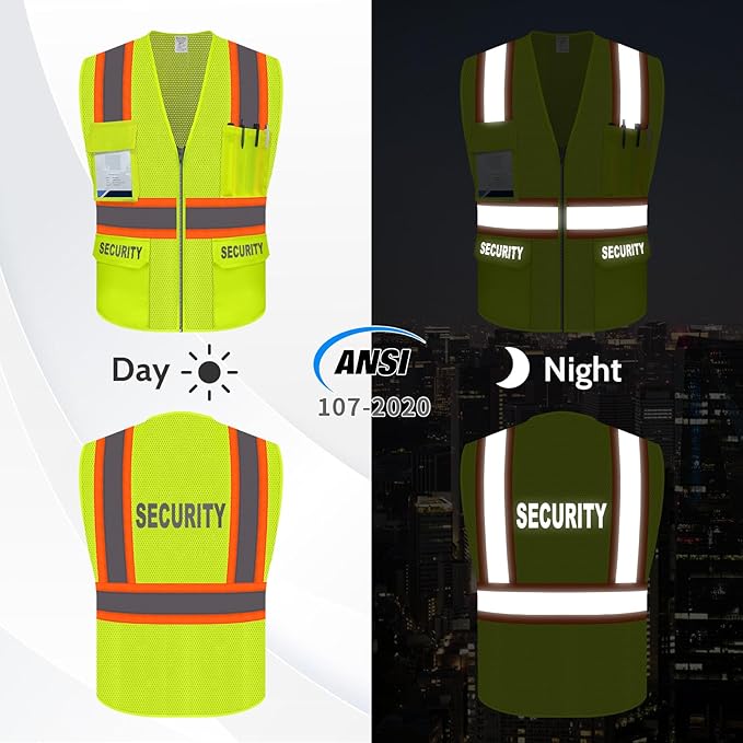 Security Vest for Men Women, Safety Vest for Men Women, Hi Vis Neon Safety Work Wear with Reflective Strip, ANSI Compliant, Yellow, 4XL