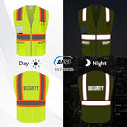 Security Vest for Men Women, Safety Vest with Pockets & Zipper, Neon Safety Work Wear with Reflective Strip, ANSI Compliant, Yellow, 3XL