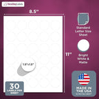 NextDayLabels – 1.5 Inch Round Labels - Round Sticker Labels for Printer - Matte White Blank Laser/Inkjet Printer Labels - Circle Stickers Printable Labels (1000 Sheets, 30 Per Sheet, 30000 Labels)
