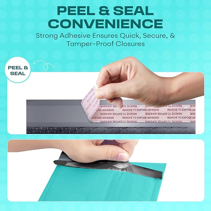 Teal Poly Bubble Mailers 7.25x12 inch #1 | Self Seal Padded Envelopes | Cushioned Bubble Mailer | Usable Size 7.25x11 | WaterProof | Lightweight mailing Shipping Bags | 100 Pack Bulk