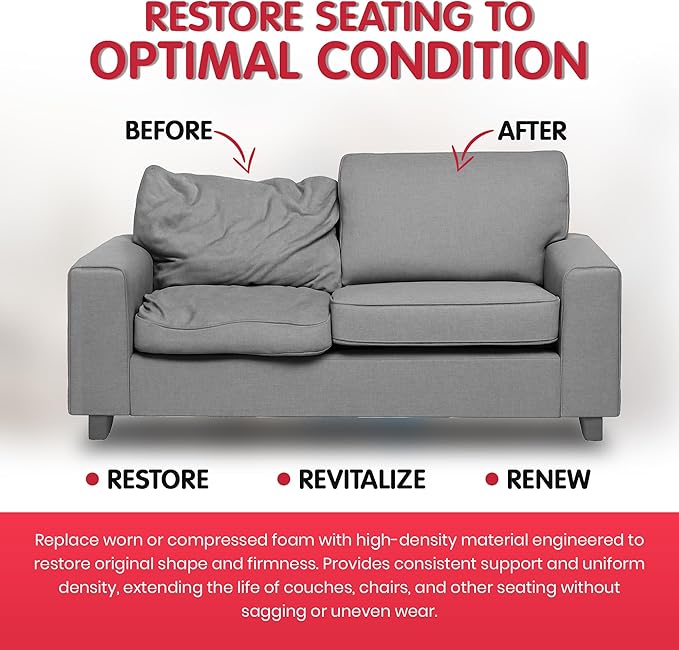 FOAMYFOAM 5Pack High Density 1 inch Thick, 24 inch Wide, 72 inch Long Upholstery Foam, Cushion Replacement