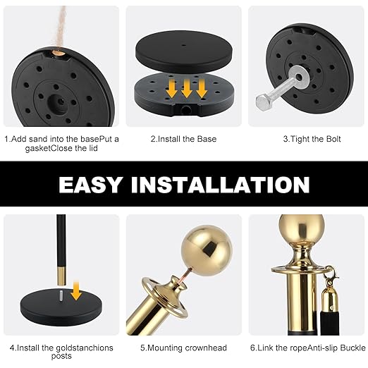 8 PCS Stainless Steel Stanchion Post,5 Ft Black Velvet Ropes and Stanchion Poles Set Crowd Control Barriers with Fillable Base Used for Party Wedding Theaters Red Carpet