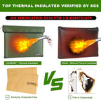 Waterproof Fireproof Document Bag - 5200°F with Heat Insulated, fireproof bags with Zipper, Fire Safe Envelope Bag for Cash/Important Documents/Valuables, fire proof money bag (Green, 13.9"x10.6")
