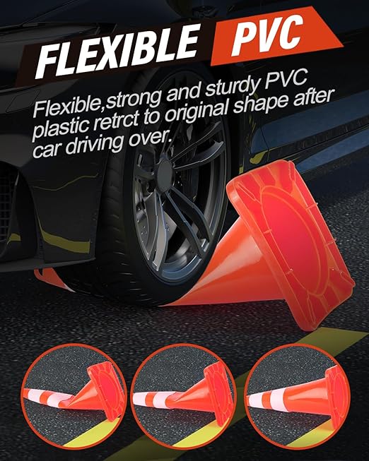 RoadHero 6 Pack Traffic Cones 28 Inch Safety Cones with Reflective Collar Orange Cones with Handle PVC Heavy Duty Cones for Parking Lot, Driving Training