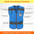 TCCFCCT Mesh Reflective Vest 9 Pockets High Visibility Safety Vest for Men Women, Hi Vis Construction Vest with Reflective Strips, Meets ANSI/ISEA Standards, (Blue, Small)