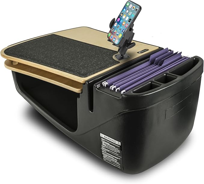 AutoExec GripMaster Car Desk for Your Vehicle Workstation and Mobile Office, Natural with 400 watt Power Inverter and Phone Mount