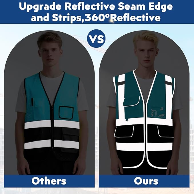 BeautyWill 10/20 Pack Custom Logo Safety Vest,Bulk High Visibility Class 2 Reflective Work Vests