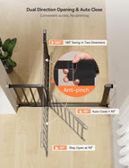 COMOMY 30" Tall Baby Gate for Stairs Doorways, Fits Openings 29.5" to 51.6" Wide, Auto Close Extra Wide Dog Gate for House, Pressure Mounted Easy Walk Through Pet Gate with Door, Black