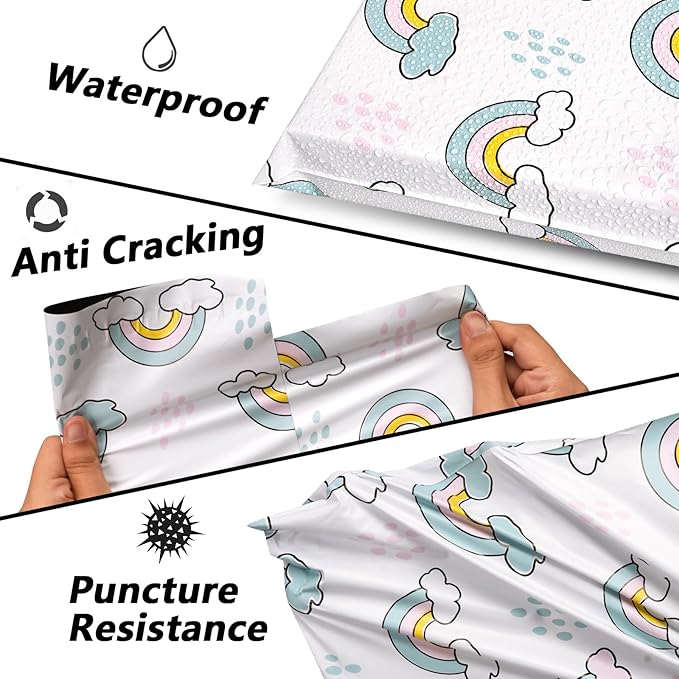 Poly Mailers 10x13 Inch 25 Pcs - Rainbow Printed Shipping Bags, 2.4mil Thickness, Waterproof and Tear Resistant Mailing Envelopes, Self-Sealing Packaging Bags for Small Business