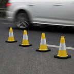 Fluorescent Orange/Green PVC Traffic Cones, Heavy Black Base Parking Lot Cone Structurally Stable Weatherproof Road Construction Safety Cones (8, Yellow, 12" Small)