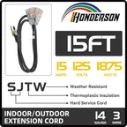 3-Outlets Indoor Outdoor Extension Cord Weatherproof with Lighted End, UL Listed, 14 Gauge 15FT Black 3 Prong Heavy Duty, 14/3 SJTW 15A Power Cord