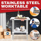 DuraSteel 30x48 Stainless Steel Work Table - NSF Commercial Prep Metal Table - Outdoor Pizza Oven Stand w/Under Shelf - Kitchen Island Laundry Utility Garage Microwave Stand Large Rolling Storage Cart