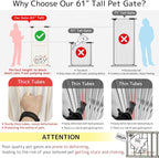 Lumizone Extra Tall Cat Gate 61.02" High Pressure Mounted Extra Wide 63.39"-67.32" (17Sizes) 1.37" Gap No Drilling Auto-Close Tall Pet Gate for Dogs (Cream, 63.39"-67.32" W)