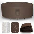 Heavy Duty Patio Furniture Covers Waterproof, 600D Round Outdoor Furniture Cover Waterproof for Sectional Sofa Couch, Outdoor Dining Table and Chair Set Covers 62"DIA x 28"H, Brown
