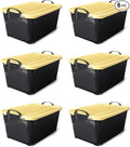 Life Story 6 Pack Heavy Duty Stackable Storage Bin, 55 Quart Home Organizer, Versatile Lightweight Locking Bins with Carrying Handles, Black/ Yellow