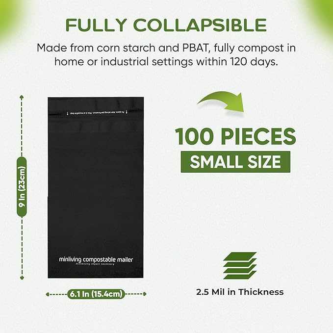 Plant-Based Shipping Mailers 6x9 inch - Package Envelopes, Double Sealing Poly Mailers, Strong Mailing Pouches For Small Business, Clothing Shipments, Easy Instructions - 100 Pack