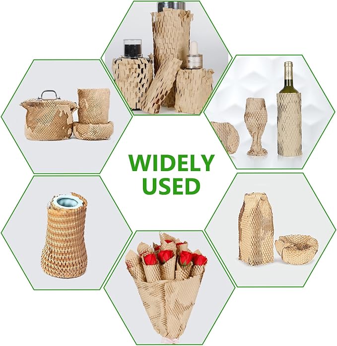Honeycomb Packing Paper Wrap 15"x400' Sustainable Alternative to Bubble Cushioning Wrap Biodegradable & Fully Recylable for Moving/Shipping/Packing Roll with 20 Fragile Stickers