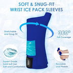 ComfiTECH Wrist Ice Pack Wrap 2 Pack, Flexible Hand Ice Pack for Carpal Tunnel, Thumb & Forearm, Reusable Gel Cold Sleeve with Adjustable Strap for Comfort and Support, Blue, Large