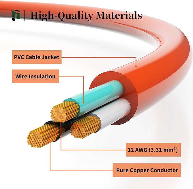 PLUGTUL 50 FT 12/3 Outdoor Extension Cord Waterproof, Heavy Duty 12 Gauge SJTW Extension Cord, 15A 1875W, ETL Listed, Great for Garden and Home, Orange
