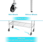 Auslar 3-Shelf Storage Shelves with Casters Heavy Duty 3-Tier Rolling Cart Utility Racks Adjustable Wire Metal Storage Shelving, Chrome