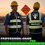 BeautyWill ANSI Certified Custom Logo Safety Vest 8-Pockets Class2 High Visibility Reflective Vest for Men - Personalized Logo Heavy-Duty Work Vest（Black，XXL）