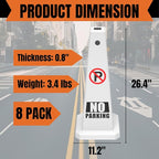 No Parking Sign, 26.4-Inch Traffic Safety Cone, White Plastic, High-Visibility, Weatherproof, Slip-Resistant Base, Stackable, Indoor Outdoor Use-8Pack