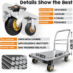 Heavy Duty Platform Truck Flat Moving Cart Hand Trucks, 2600Lbs Steel Push Cart Dolly, 48 x 24in Large Flatbed with 6'' 360 Degree Swivel Wheels for Easy Storage