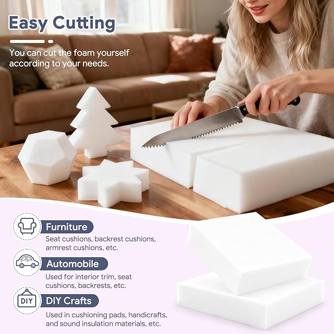 Upholstery Foam 2×24×72 Inch High Density Foam Strong Support Seat Foam for Couch Cushion Replacement Furniture Cushions Car Cushions DIY Projects (6PC)