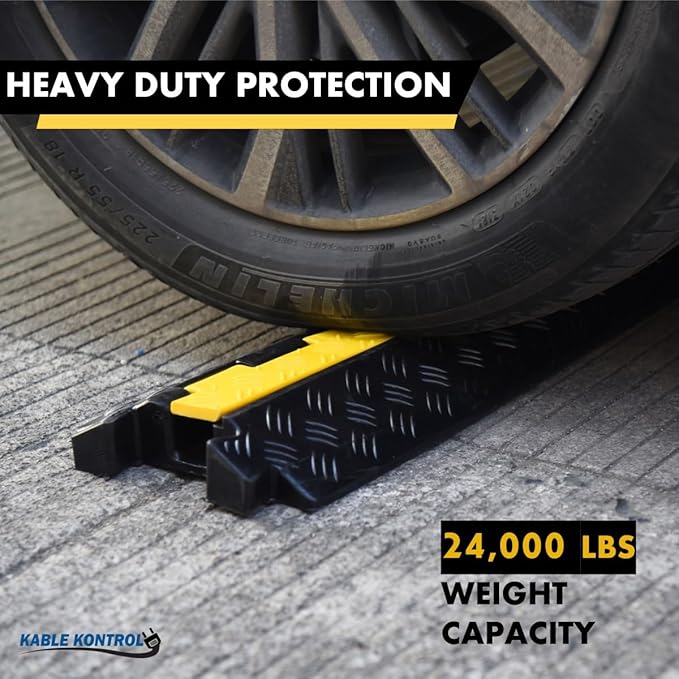 Kable Kontrol Atlas Heavy Duty Cable Protector Ramp - 1 Channel Bulk Wholesale Pallet - 20 Pcs - 39" Long Black & Yellow - 24,000 Lbs Capacity - Rubber Speed Bump Wire Protector Cord Cover - CP9896