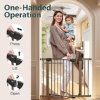 Cumbor 29.7-40.6" Baby Gate for Stairs, Mom's Choice Awards Winner-Dog Gate for Doorways, Pressure Mounted Auto-Close Pet Gates for Dogs Indoor, Safety Child Gate with Easy Walk Thru Door, Brown