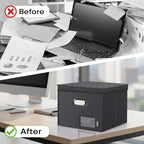 BALEINE File Organizer Box with Lid, Collapsible File Folder Organizer with Plastic Slide, Hanging File Folder Box for Office Document Storage (Tab Friendly, 1 Pack, Black)