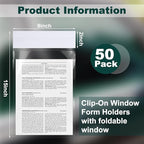 50 Pack Clip on Window Form Holder Buyers Guide Window Hangers Buyers Guide Holder Sleeves 9 x 13 Clear Plastic Pouch Form Hangers for Car Dealership Supplies