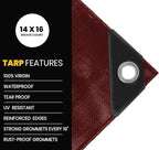PROTARP Extra Heavy Duty 16 Mil Tarp Cover, Waterproof, UV Resistant, Rip and Tear Proof, Poly Tarpaulin with Reinforced Edges for Roof, Camping, Patio, Pool, Boat. (Maroon/Black 18′ X 24′)