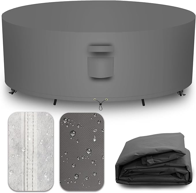 Heavy Duty Patio Furniture Covers Waterproof, 600D Round Outdoor Furniture Cover Waterproof for Sectional Sofa Couch, Outdoor Dining Table and Chair Set Covers 48"DIA x 28"H, Grey