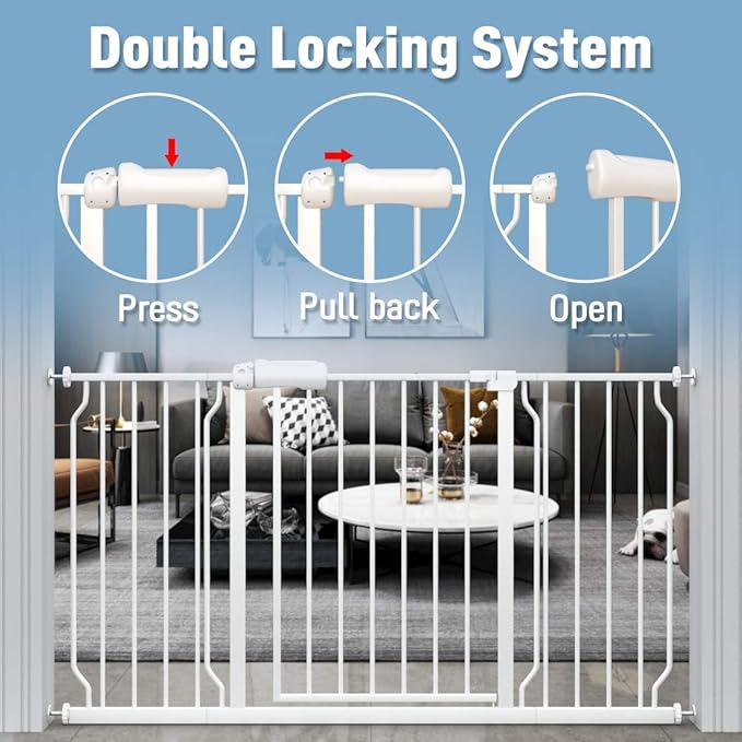ALLAIBB Narrow Walk Through Baby Gate Auto Close Tension White Metal Child Pet Safety Gates with Pressure Mount for Stairs,Doorways and Baniste(29.13-33.86"/74-86cm)