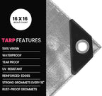 PROTARP Extreme Heavy Duty 22 Mil Tarp Cover, Waterproof, UV Resistant, Rip and Tear Proof, Poly Tarpaulin with Reinforced Edges for Roof, Camping, Patio, Pool, Boat. (Silver/Black 24′ X 50′)