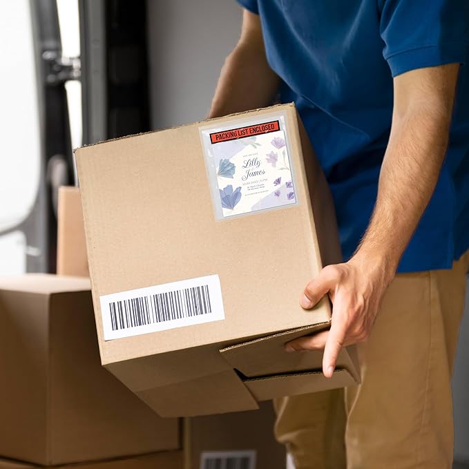 ABC Packing List Envelopes, 4.5 x 5.5 Inch. 1000 Pack 2 Mil Polyethylene Clear Self Adhesive Pouch. Plastic Shipping Label Pouches with Red Panel Packing List Enclosed for Invoice and Order Management