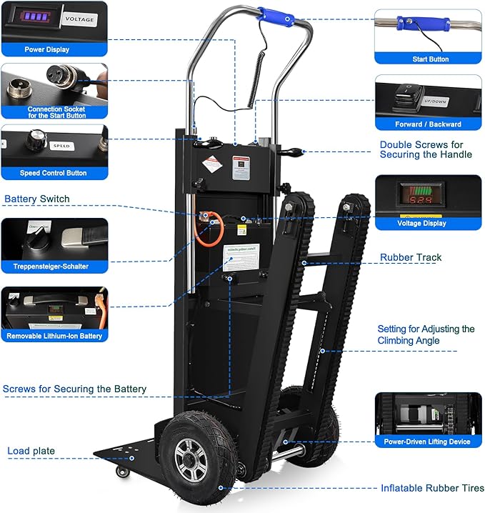 Electric Stair Climbing Dolly, 1250W Powered Stair Climber Hand Truck, 900Lbs Capacity Folding Stairclimber Cart with Telescopic Handle, All-Terrain Moving Equipment for Homel (Track & Wheel)