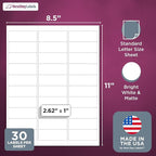 NextDayLabels - 2.5/8" x 1" Rectangular Sticker Labels for Printer - White Laser/Inkjet Printer Labels Return Address Labels Shipping Label Stickers (50 Sheets, 30 Per Sheet, 1500 Labels)