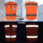 TCCFCCT Orange Safety Vest for Men Women 9 Pockets High Visibility Reflective Vest for Safety, Work Vest with Reflective Strips, Meets ANSI/ISEA Standards, Large