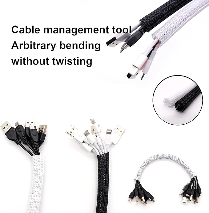 50ft – 1" Split Wire Loom Tubing Cable Sleeve – Braided Cord Protector for Power Cords, Audio Video Cables, USB, Automotive Wiring – Pet Chew Resistant, Flexible Wire Organizer – Black